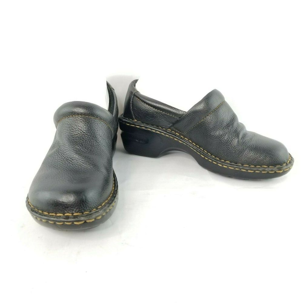 Born Concept BOC Women's 7.5 Black Peggy Wedge Clogs #BC3632 Leather Shoes
